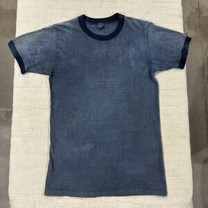 Vintage Towncraft 70s Ringer T Shirt Blank Overdyed Blue Indigo Size M Fits S